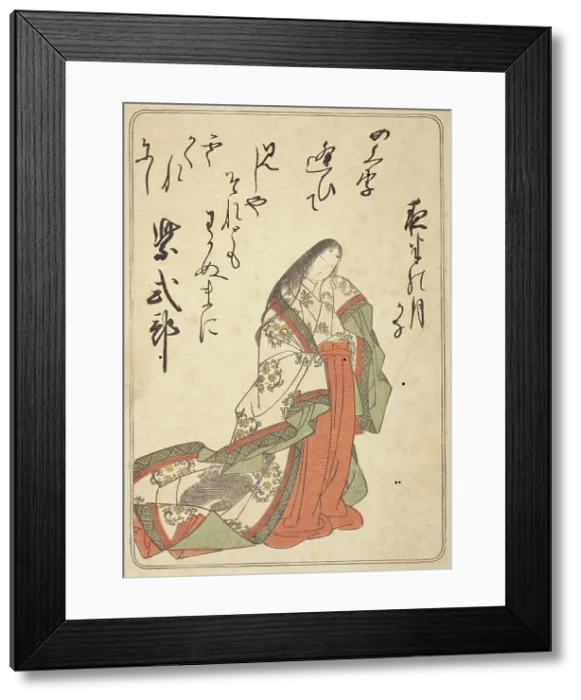 Framed Print : The Poetress Murasaki Shikibu with a poem about the moon at midnight (image 2 of 2), c1775. Creator: Shunsho Framed Print : The Poetress Murasaki Shikibu with a poem about the moon at midnight (image 2 of 2), c1775. Creator: Shunsho