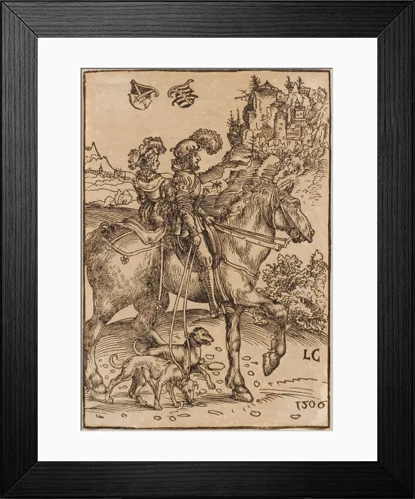 Framed Print : Noble couple riding out to hunt, 1506. Creator: Cranach, Lucas, the Elder (1472-1553) Framed Print : Noble couple riding out to hunt, 1506. Creator: Cranach, Lucas, the Elder (1472-1553)