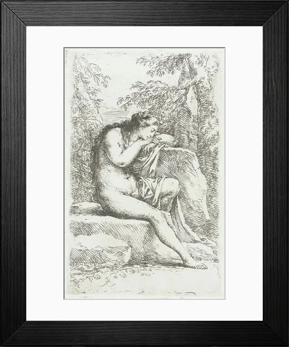 Framed Print : Figurine: Seated Female Nude, in Solitude, between circa 1656 and circa 1657. Creator: Salvator Rosa Framed Print : Figurine: Seated Female Nude, in Solitude, between circa 1656 and circa 1657. Creator: Salvator Rosa