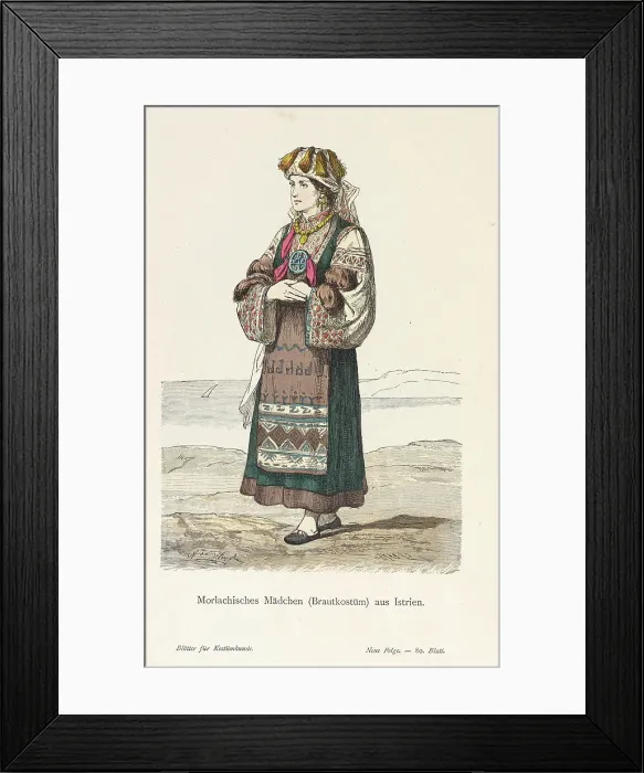 Framed Print : Costume Plate (Morlachisches Mädchen (Brautkostüm) aus Istrien), 19th century. Creator: Unknown Framed Print : Costume Plate (Morlachisches Mädchen (Brautkostüm) aus Istrien), 19th century. Creator: Unknown