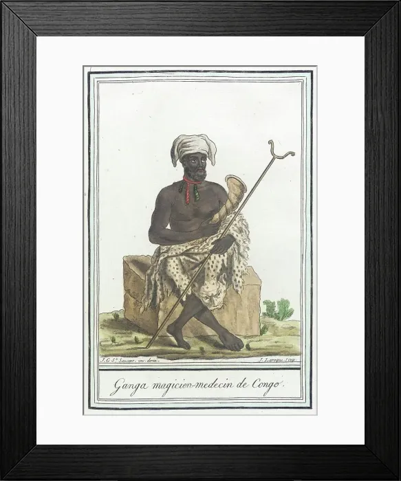 Framed Print : Costumes de Différents Pays, Ganga Magicien-Medecin de Congo, c1797. Creator: Jacques Grasset de Saint-Sauveur Framed Print : Costumes de Différents Pays, Ganga Magicien-Medecin de Congo, c1797. Creator: Jacques Grasset de Saint-Sauveur