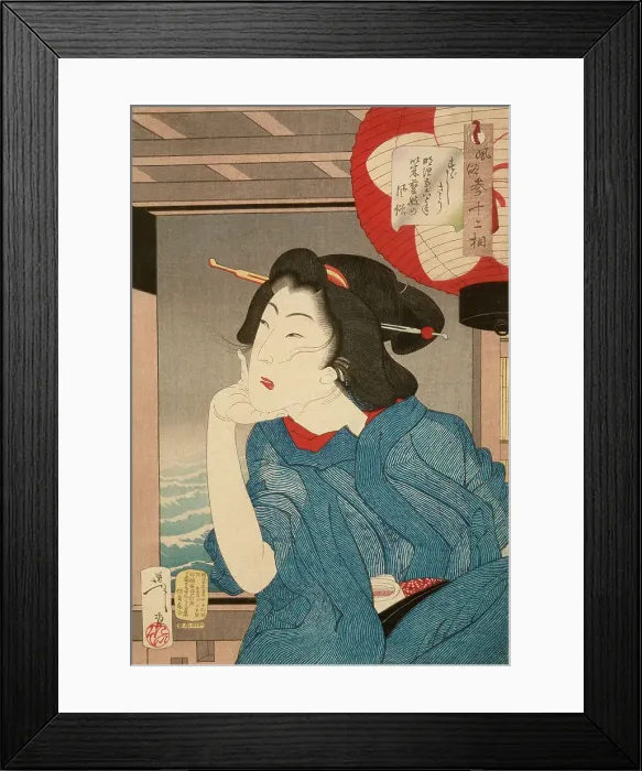 Framed Print : Cool: A Geisha of the Mid-1870s Seated in a Boat, 1888. Creator: Tsukioka Yoshitoshi Framed Print : Cool: A Geisha of the Mid-1870s Seated in a Boat, 1888. Creator: Tsukioka Yoshitoshi