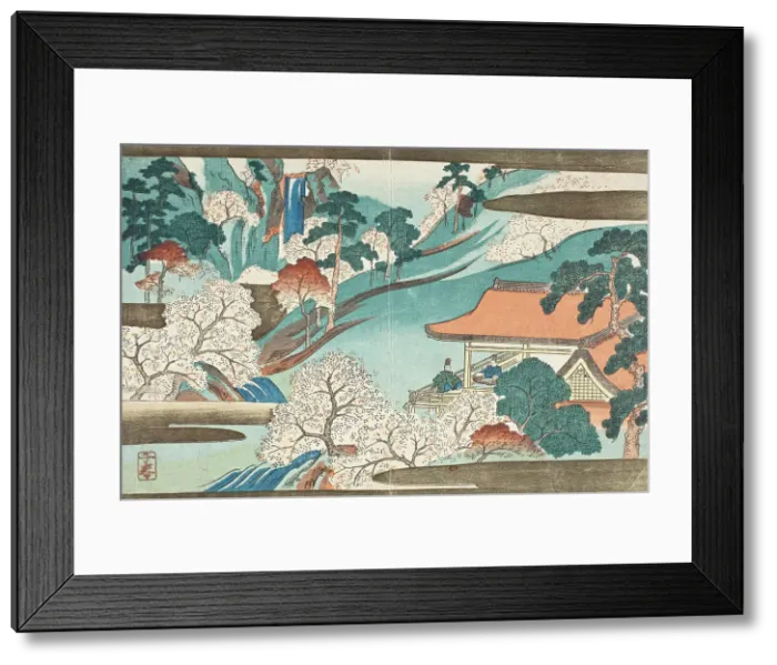 Framed Print : Flowers at the House of Waterfalls, mid 19th century. Creator: Takashima Chiharu Framed Print : Flowers at the House of Waterfalls, mid 19th century. Creator: Takashima Chiharu