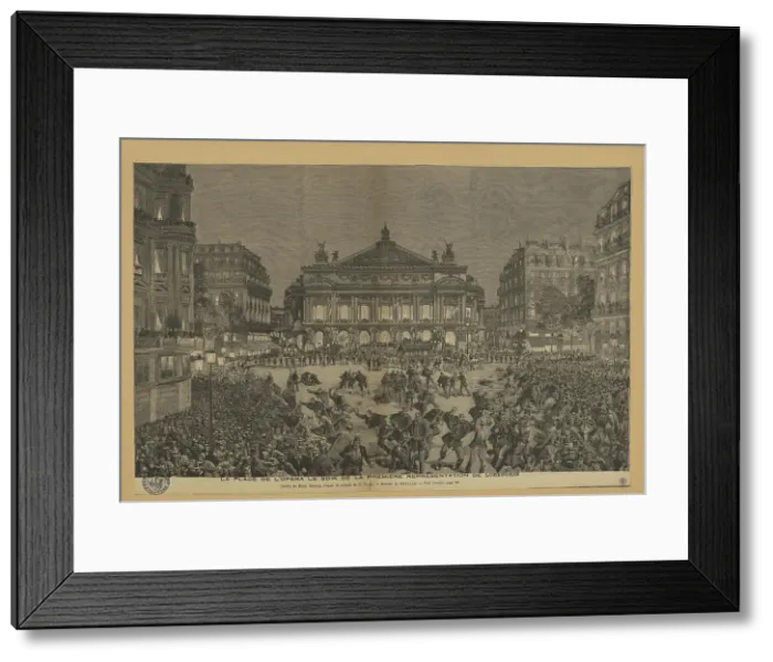 Framed Print : Place de l'Opéra on the evening of the Paris first performance of Lohengrin, 1891. Creator: Méaulle, Fortuné (1844-1916) Framed Print : Place de l'Opéra on the evening of the Paris first performance of Lohengrin, 1891. Creator: Méaulle, Fortuné (1844-1916)