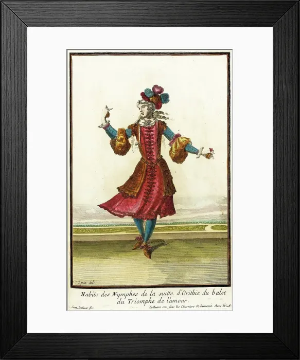 Framed Print : Recueil des modes de la cour de France, Habits des Nymphes de la Suitte d'Orithie du... 1703-04. Creators: Jean Berain, Jean Lepautre, Jacques Le Pautre Framed Print : Recueil des modes de la cour de France, Habits des Nymphes de la Suitte d'Orithie du... 1703-04. Creators: Jean Berain, Jean Lepautre, Jacques Le Pautre