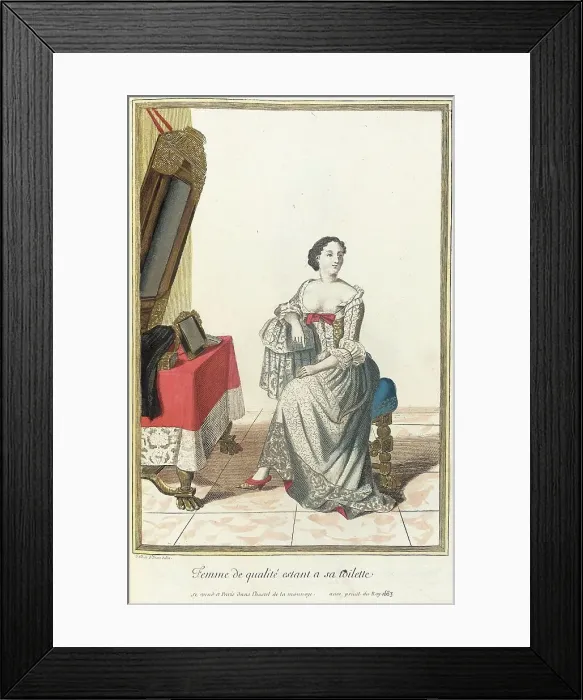 Framed Print : Recueil des modes de la cour de France, Femme de Qualité Estant a sa Toilette, 1683. Creator: Jean de Dieu Framed Print : Recueil des modes de la cour de France, Femme de Qualité Estant a sa Toilette, 1683. Creator: Jean de Dieu