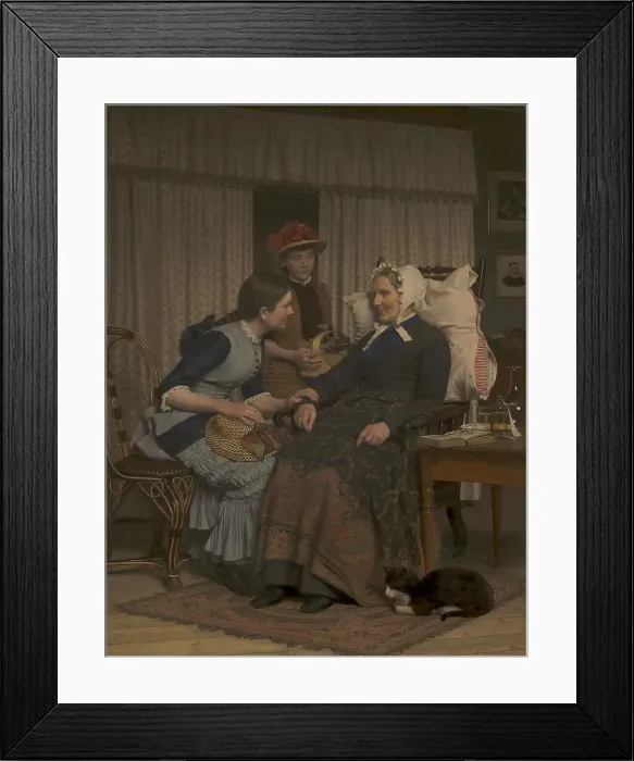 Framed Print : Visit to a sick old woman, 1884. Creator: Frederik Vermehren Framed Print : Visit to a sick old woman, 1884. Creator: Frederik Vermehren