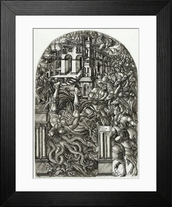 Framed Print : The Fall of Babylon, c1555. Creator: Jean Duvet Framed Print : The Fall of Babylon, c1555. Creator: Jean Duvet