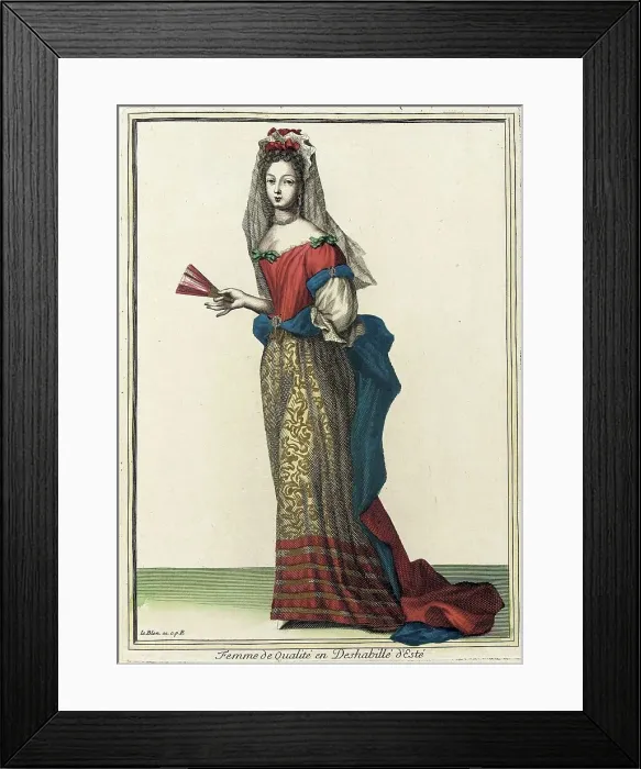 Framed Print : Recueil des modes de la cour de France, Femme de Qualité en Deshabillé d'Esté, Bound 1703-1704. Creator: Jean I Leblond Framed Print : Recueil des modes de la cour de France, Femme de Qualité en Deshabillé d'Esté, Bound 1703-1704. Creator: Jean I Leblond