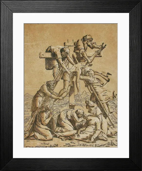 Framed Print : Descent from the Cross, between circa 1520 and circa 1527. Creators: Ugo da Carpi, Raphael Framed Print : Descent from the Cross, between circa 1520 and circa 1527. Creators: Ugo da Carpi, Raphael