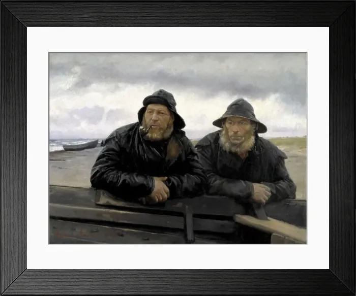 Framed Print : Two Fishermen beside a Boat, 1889. Creator: Michael Peter Ancher Framed Print : Two Fishermen beside a Boat, 1889. Creator: Michael Peter Ancher