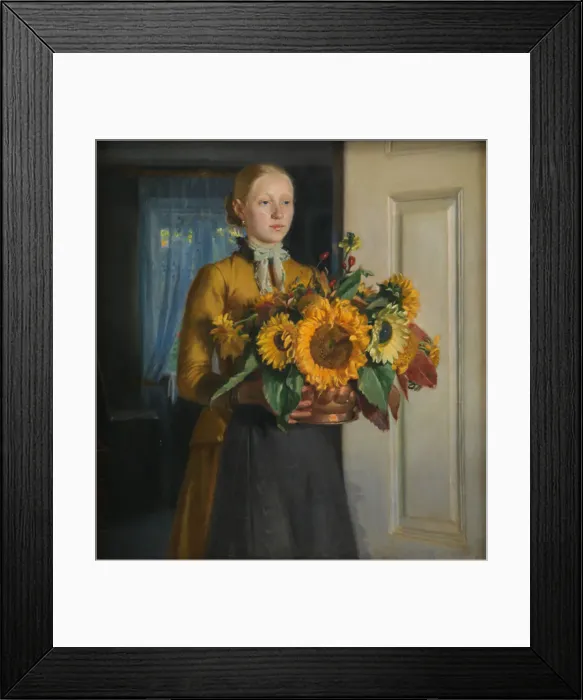 Framed Print : A Girl with Sunflowers;The Girl with the Sunflowers, 1889. Creator: Michael Peter Ancher Framed Print : A Girl with Sunflowers;The Girl with the Sunflowers, 1889. Creator: Michael Peter Ancher