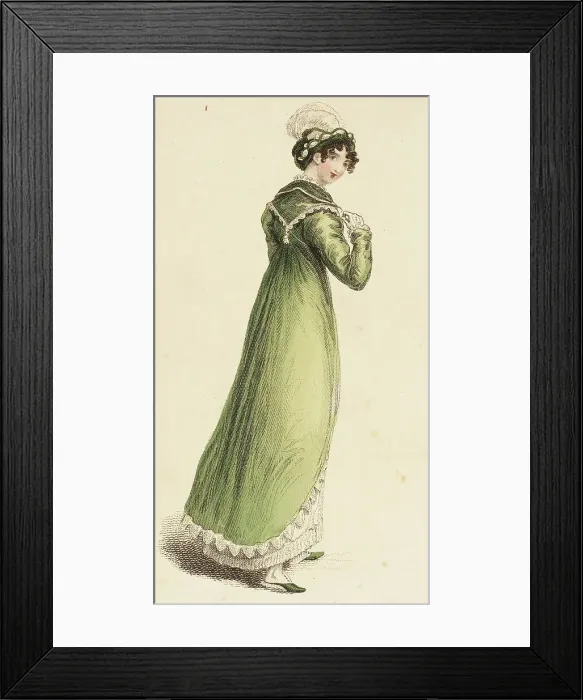 Framed Print : Fashion Plate (Diana Walking Dress), 1815. Creator: John Bell Framed Print : Fashion Plate (Diana Walking Dress), 1815. Creator: John Bell