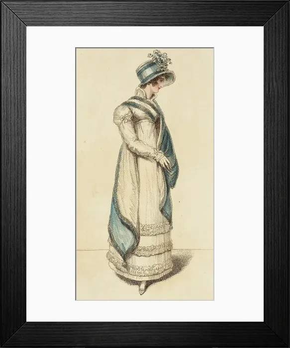 Framed Print : Fashion Plate (Britania Witzchoura Walking Dress), 1815. Creator: John Bell Framed Print : Fashion Plate (Britania Witzchoura Walking Dress), 1815. Creator: John Bell