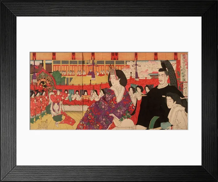 Framed Print : Bugaku Performance at the Imperial Palace during Hinamatsuri, 19th century. Creator: Tsukioka Yoshitoshi Framed Print : Bugaku Performance at the Imperial Palace during Hinamatsuri, 19th century. Creator: Tsukioka Yoshitoshi