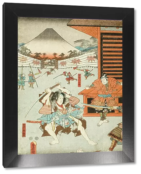 Night Attack of the Soga Brothers: Soga no Juro Sukenari and Koga no Saburo, c1850. Creator: Utagawa Kunisada