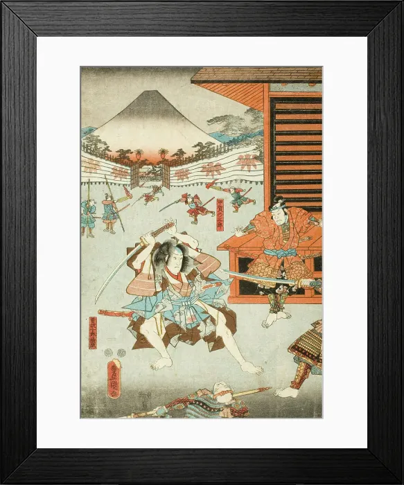 Framed Print : Night Attack of the Soga Brothers: Soga no Juro Sukenari and Koga no Saburo, c1850. Creator: Utagawa Kunisada Framed Print : Night Attack of the Soga Brothers: Soga no Juro Sukenari and Koga no Saburo, c1850. Creator: Utagawa Kunisada