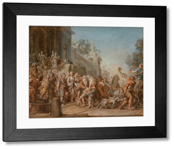 Framed Print : The Departure of Dido and Aeneas for the Hunt, between 1772 and 1774. Creator: Jean Bernard Restout Framed Print : The Departure of Dido and Aeneas for the Hunt, between 1772 and 1774. Creator: Jean Bernard Restout