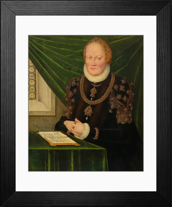 Framed Print : Portrait of Anne of Denmark (1532-1585), Electress of Saxony, Second half of the16th cen.. Creator: Cranach, Lucas, the Younger (1515-1586) Framed Print : Portrait of Anne of Denmark (1532-1585), Electress of Saxony, Second half of the16th cen.. Creator: Cranach, Lucas, the Younger (1515-1586)