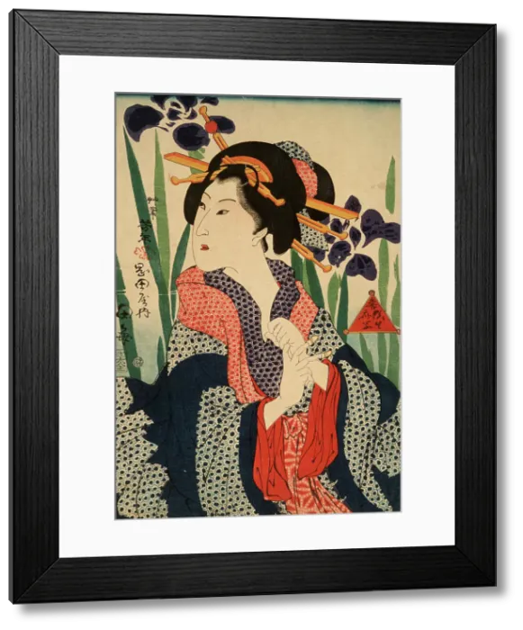 Framed Print : Beauty with Irises, 19th century. Creator: Tsukioka Yoshitoshi Framed Print : Beauty with Irises, 19th century. Creator: Tsukioka Yoshitoshi