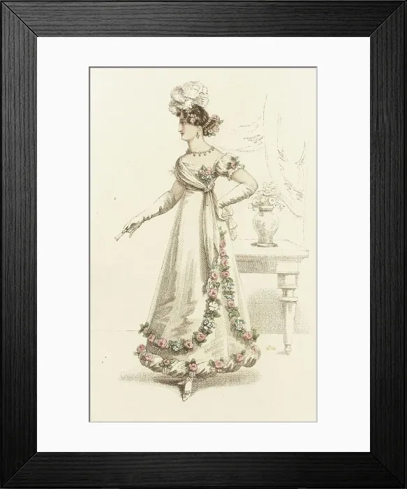 Framed Print : Fashion Plate (Ball Dress), 1821. Creator: John Bell Framed Print : Fashion Plate (Ball Dress), 1821. Creator: John Bell