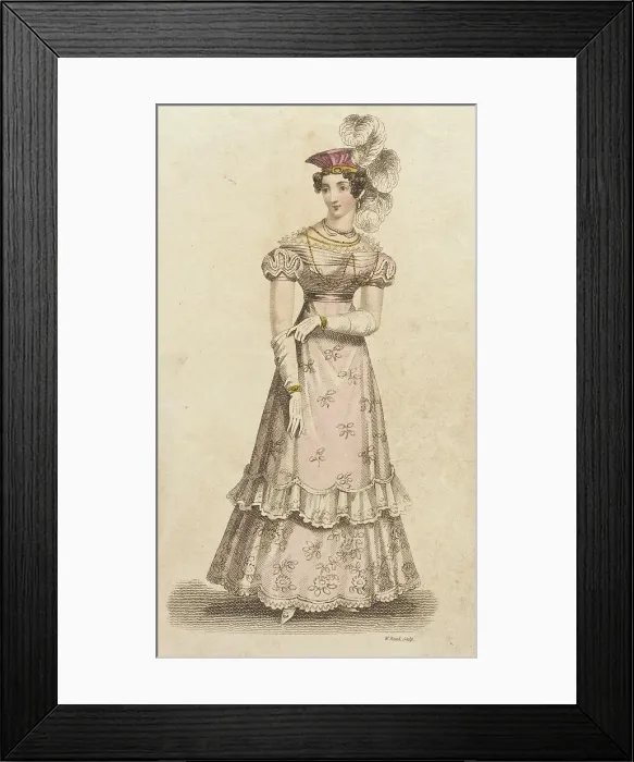 Framed Print : Fashion Plate (Evening Dress), 1824. Creator: John Bell Framed Print : Fashion Plate (Evening Dress), 1824. Creator: John Bell