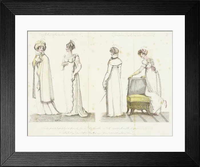 Framed Print : Fashion Plate (English Fashions in Novr, 1806 - Parisian Fashions in Novr, 1806), 1806. Creator: John Bell
