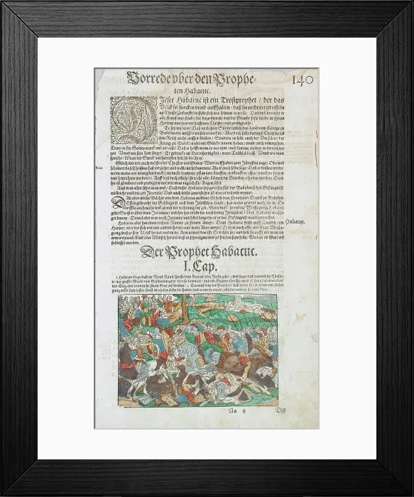 Framed Print : A Battle Scene: The Prophecies of Habakkuk in the Background, 16th century. Creator: Jost Ammon Framed Print : A Battle Scene: The Prophecies of Habakkuk in the Background, 16th century. Creator: Jost Ammon