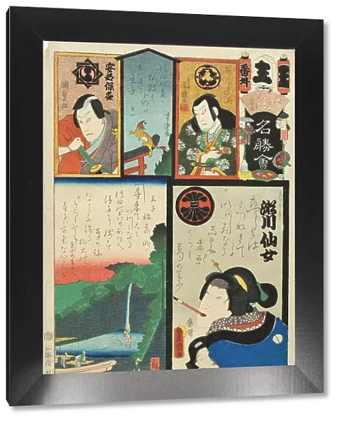 Waterfall at Oji; The Actor Segawa Senjo as Kuzunoha, Published in 1863. Creators: Utagawa Kunisada, Utagawa Kunisada II, Utagawa Hiroshige II, Utagawa Yoshitora, Torii Kiyokuni