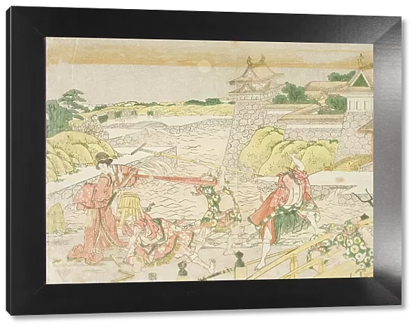 Okaru and Kampei outside Kamakura Castle, Act III from the Play Chushingura, 1806. Creator: Hokusai