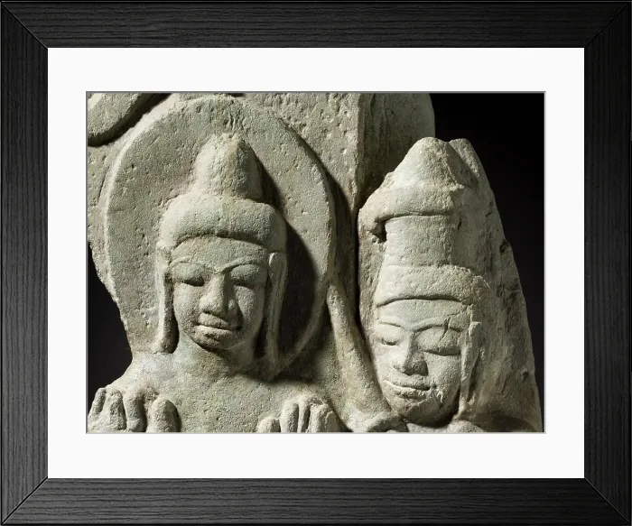 Framed Print : A Buddha Flanked by Figures Standing on a Mythical Creature (image 6 of 6), 8th-9th century. Creator: Unknown Framed Print : A Buddha Flanked by Figures Standing on a Mythical Creature (image 6 of 6), 8th-9th century. Creator: Unknown