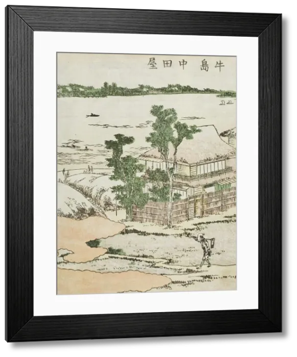 Framed Print : Page from the book Azuma Asobi; (Ushijima, Nakataya), c1802. Creator: Hokusai Framed Print : Page from the book Azuma Asobi; (Ushijima, Nakataya), c1802. Creator: Hokusai