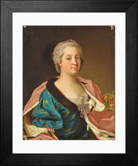Framed Print : Portrait of Empress Maria Theresia of Austria (1717-1780) with the Holy Crown of Hungary. Creator: Liotard, Jean-Étienne (1702-1789) Framed Print : Portrait of Empress Maria Theresia of Austria (1717-1780) with the Holy Crown of Hungary. Creator: Liotard, Jean-Étienne (1702-1789)