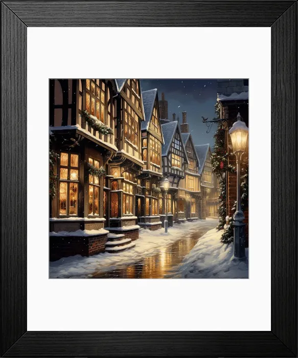 Framed Print : AI Image - Illustration of a Dickensian Christmas street scene, 2023. Creator: Heritage Images Framed Print : AI Image - Illustration of a Dickensian Christmas street scene, 2023. Creator: Heritage Images