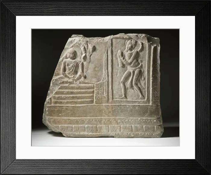 Framed Print : Buddha Shakyamuni Sheltered by the Serpent King Muchalinda, between 300 and 350. Creator: Unknown Framed Print : Buddha Shakyamuni Sheltered by the Serpent King Muchalinda, between 300 and 350. Creator: Unknown