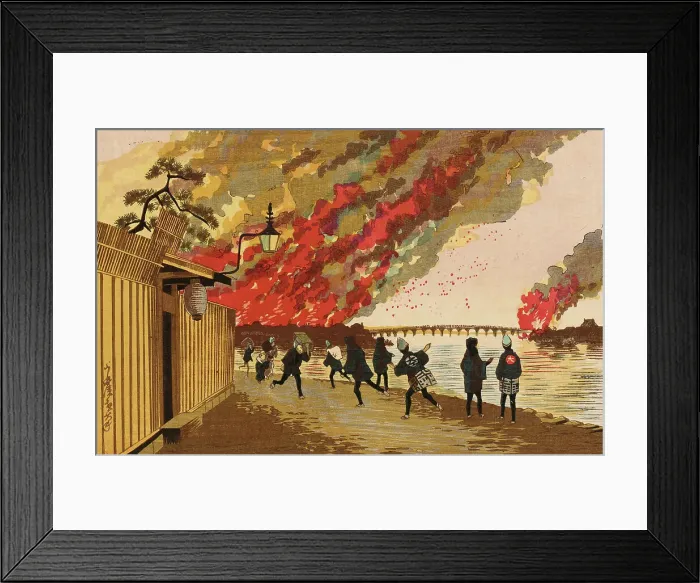 Framed Print : The Ryogoku Fire Sketched from Hamacho on the 26th of January, 1881, (1881). Creator: Kobayashi Kiyochika Framed Print : The Ryogoku Fire Sketched from Hamacho on the 26th of January, 1881, (1881). Creator: Kobayashi Kiyochika