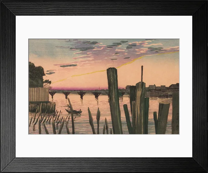 Framed Print : Breakwater Stakes and Ryogoku Bridge, 1880. Creator: Kobayashi Kiyochika Framed Print : Breakwater Stakes and Ryogoku Bridge, 1880. Creator: Kobayashi Kiyochika