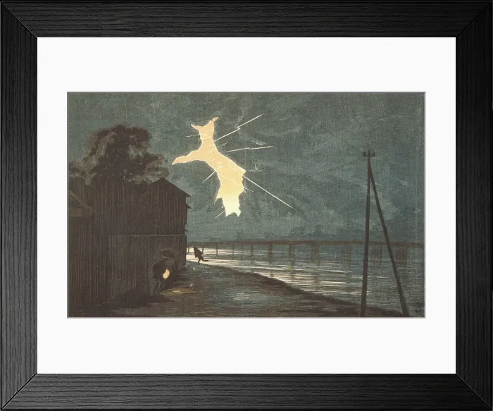 Framed Print : Thunder and Lightning at Umaya Bridge, c1879. Creator: Kobayashi Kiyochika Framed Print : Thunder and Lightning at Umaya Bridge, c1879. Creator: Kobayashi Kiyochika