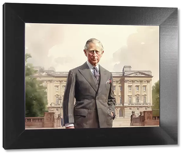AI Image - Portrait of King Charles III standing in front of Buckingham Palace, 2023. Creator: Heritage Images
