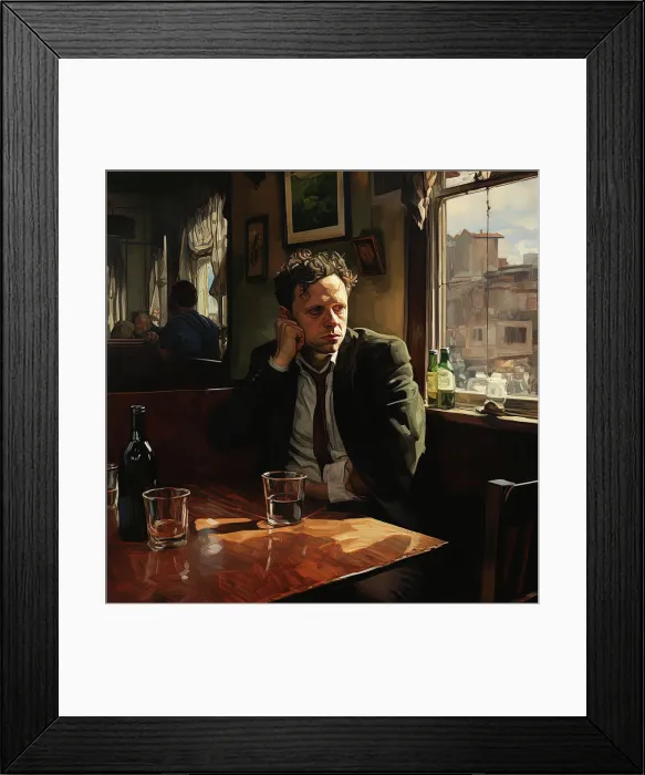 Framed Print : AI IMAGE - Portrait of Dylan Thomas sitting in a pub, 1950s, (2023). Creator: Heritage Images Framed Print : AI IMAGE - Portrait of Dylan Thomas sitting in a pub, 1950s, (2023). Creator: Heritage Images