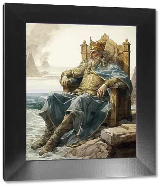 AI Image - An illustration of King Canute commanding the...tide to halt, early 11th century, (2023). Creator: Heritage Images