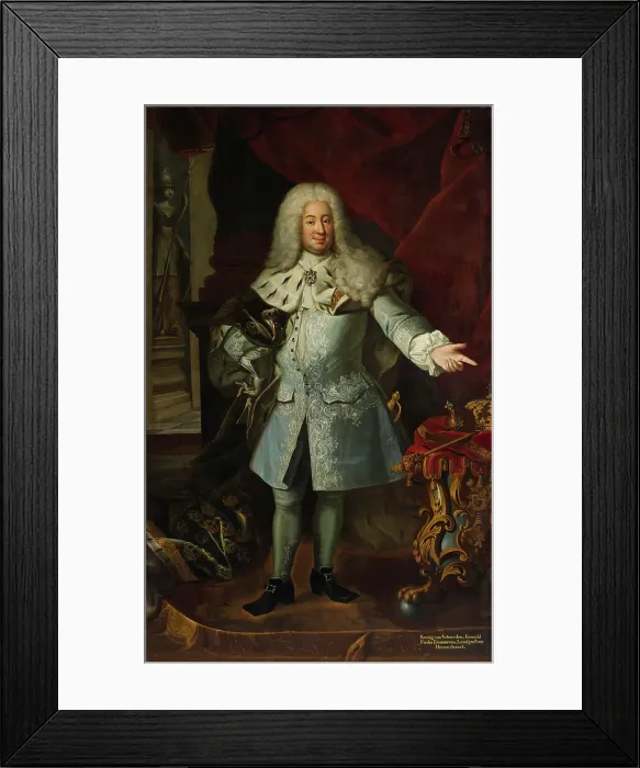 Framed Print : Portrait of King Frederick I of Sweden (1676-1751), First half of the 18th cent.. Creator: Schroeder, Georg Engelhard (1684-1750) Framed Print : Portrait of King Frederick I of Sweden (1676-1751), First half of the 18th cent.. Creator: Schroeder, Georg Engelhard (1684-1750)
