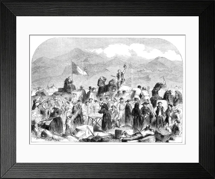 Framed Print : The Revolution in Sicily - the Sicilians demolishing the Fort of Castellamare at Palermo... 1860. Creator: Unknown Framed Print : The Revolution in Sicily - the Sicilians demolishing the Fort of Castellamare at Palermo... 1860. Creator: Unknown