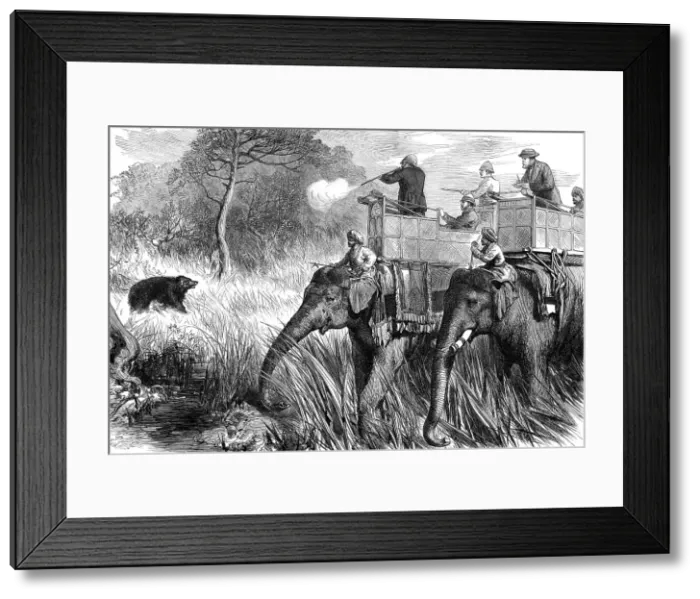 Framed Print : The Prince of Wales in the Terai: Shooting a Bear...1876. Creator: Unknown Framed Print : The Prince of Wales in the Terai: Shooting a Bear...1876. Creator: Unknown