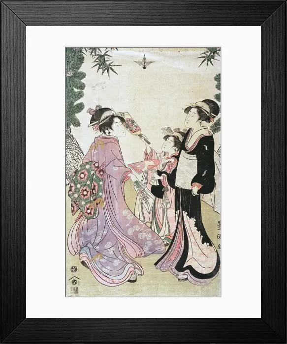 Framed Print : Beauties Playing Battledore and Shuttlecock, c1805. Creator: Utagawa Toyokuni I