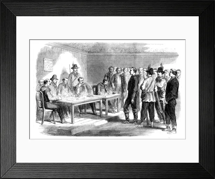 Framed Print : The Revolution in Sicily - trial of the supposed brigand chief, Santomeli, by a council of... 1860. Creator: Unknown Framed Print : The Revolution in Sicily - trial of the supposed brigand chief, Santomeli, by a council of... 1860. Creator: Unknown