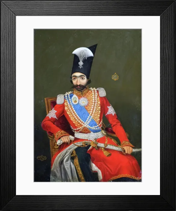 Framed Print : Portrait of Nasser al-Din Shah Qajar (1831-1896), Shahanshah of Persia, 1857-1858. Creator: Kirmanshahi, Bahram (active 1857-1858) Framed Print : Portrait of Nasser al-Din Shah Qajar (1831-1896), Shahanshah of Persia, 1857-1858. Creator: Kirmanshahi, Bahram (active 1857-1858)