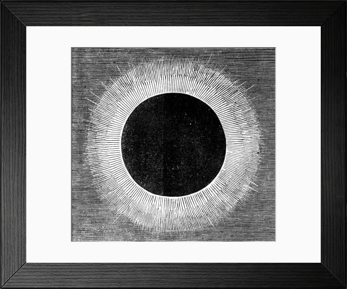 Framed Print : The Eclipse of the Sun on July 18 in Spain - luminous corona as seen round the Moon... 1860. Creator: Unknown Framed Print : The Eclipse of the Sun on July 18 in Spain - luminous corona as seen round the Moon... 1860. Creator: Unknown