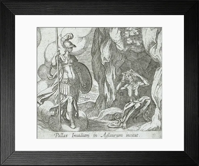 Framed Print : Minerva at Envy's Cave, published 1606. Creators: Antonio Tempesta, Wilhelm Janson Framed Print : Minerva at Envy's Cave, published 1606. Creators: Antonio Tempesta, Wilhelm Janson