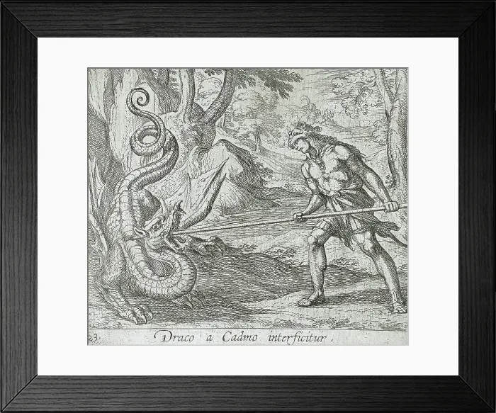 Framed Print : Cadmus Killing the Serpent, published 1606. Creators: Antonio Tempesta, Wilhelm Janson Framed Print : Cadmus Killing the Serpent, published 1606. Creators: Antonio Tempesta, Wilhelm Janson